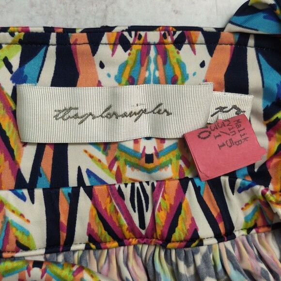 TBags Los Angeles Multi Color One Shoulder Maxi Dress Abstract Print Cutout XS - Picture 6 of 9